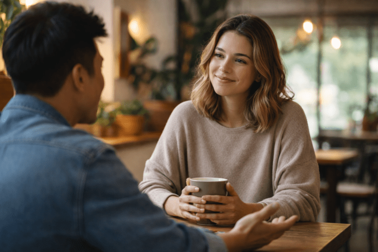 Person responding calmly in conversation demonstrating the meaning of onnilaina as flexibility